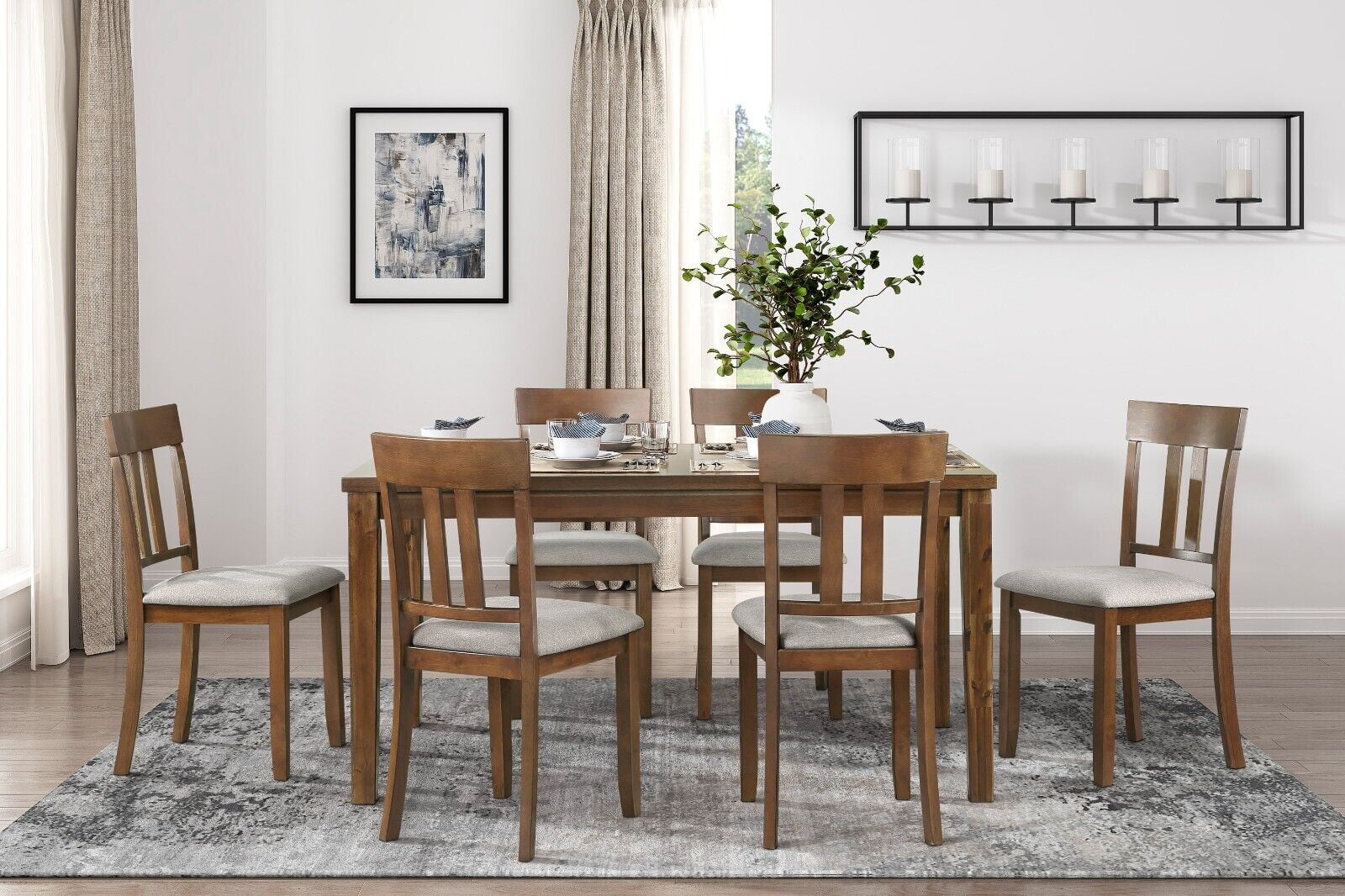 Transitional 7pc Dining Room Set Table and Chairs Set Cherry Finish ...