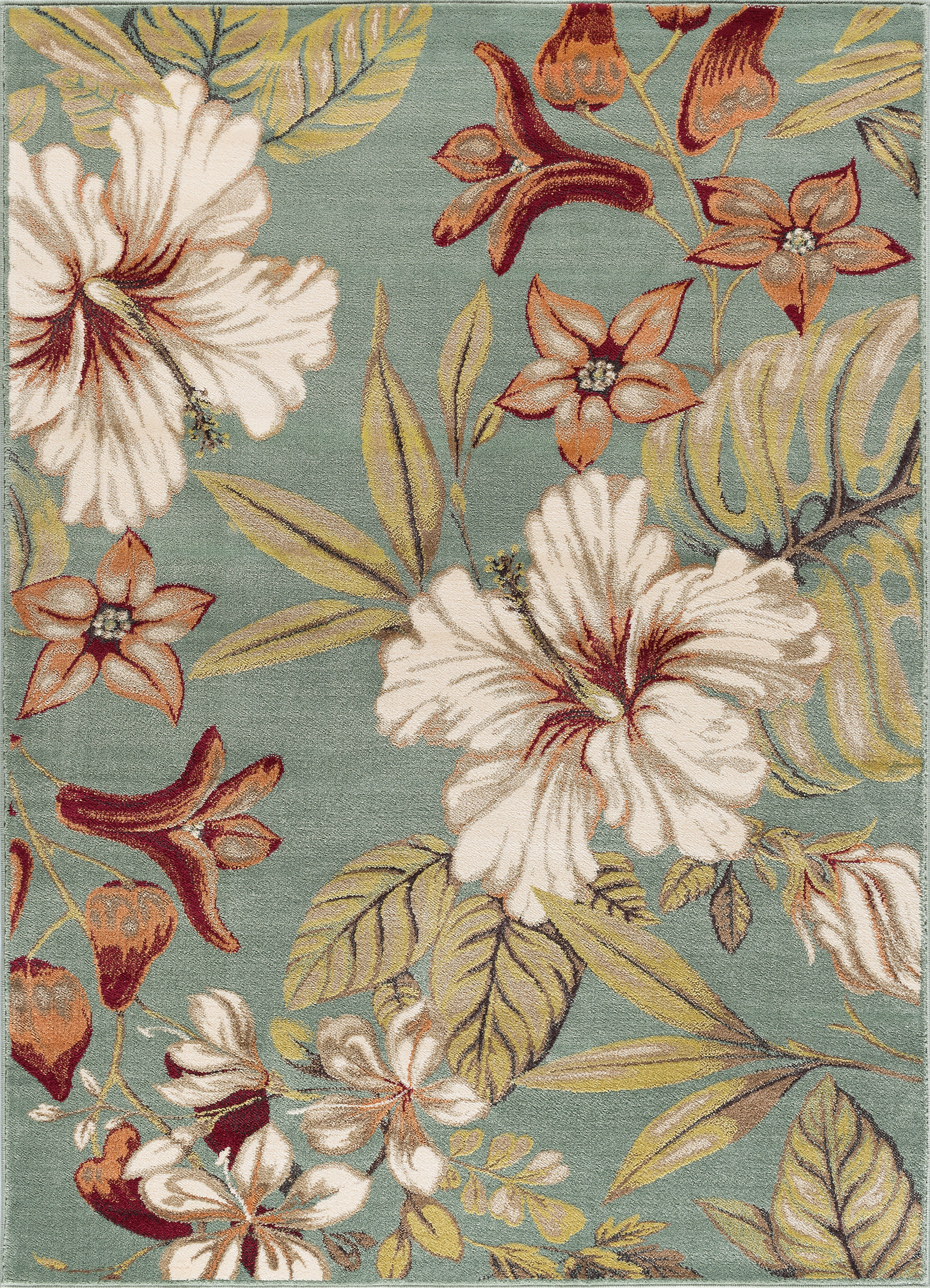 Transitional 8x10 Area Rug (7'10'' x 10'3'') Floral Seafoam, Creamy Ivory Living Room Easy to Clean