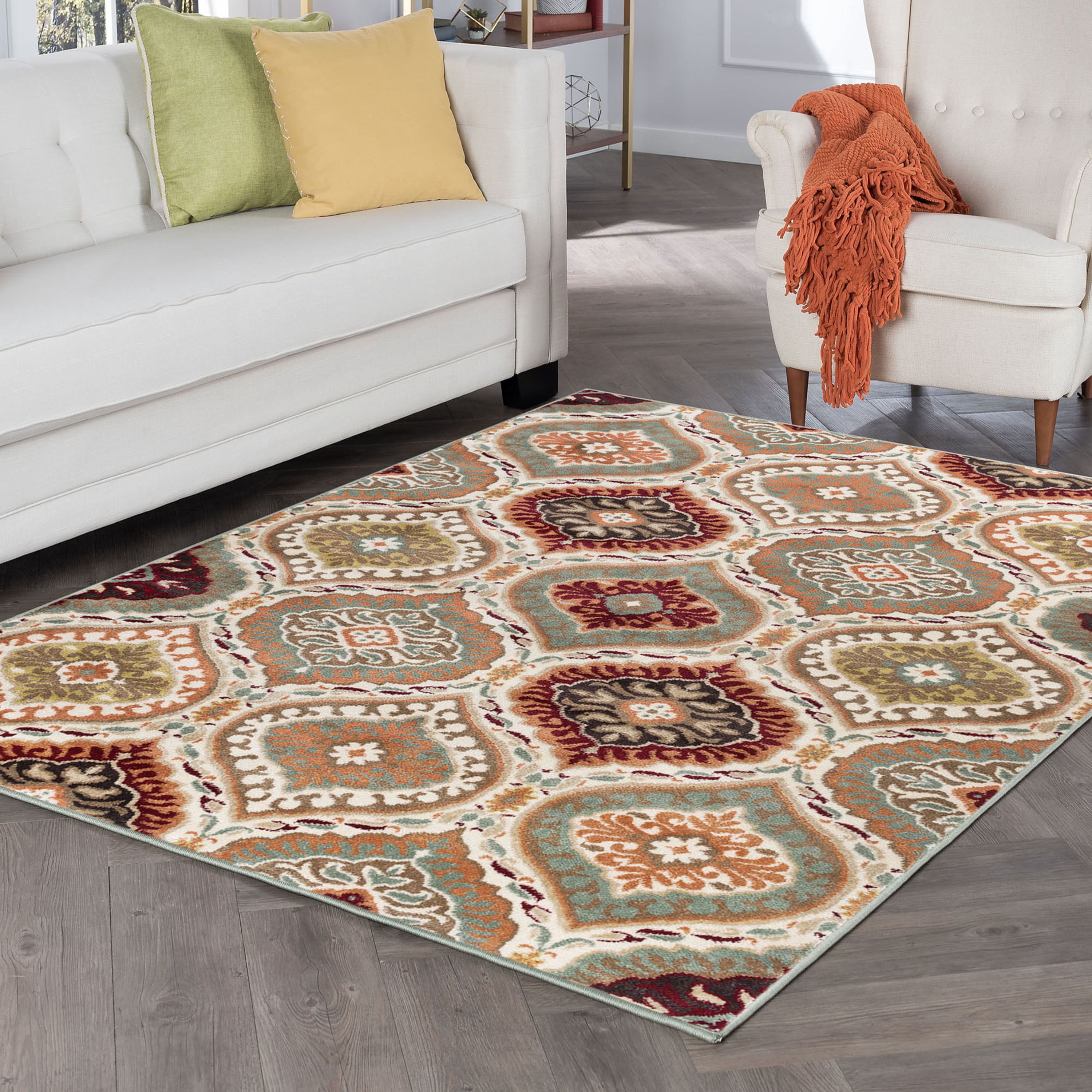 Transitional 8x10 Area Rug (7'10'' x 10'3'') Geometric Multi-Color Living Room Easy to Clean