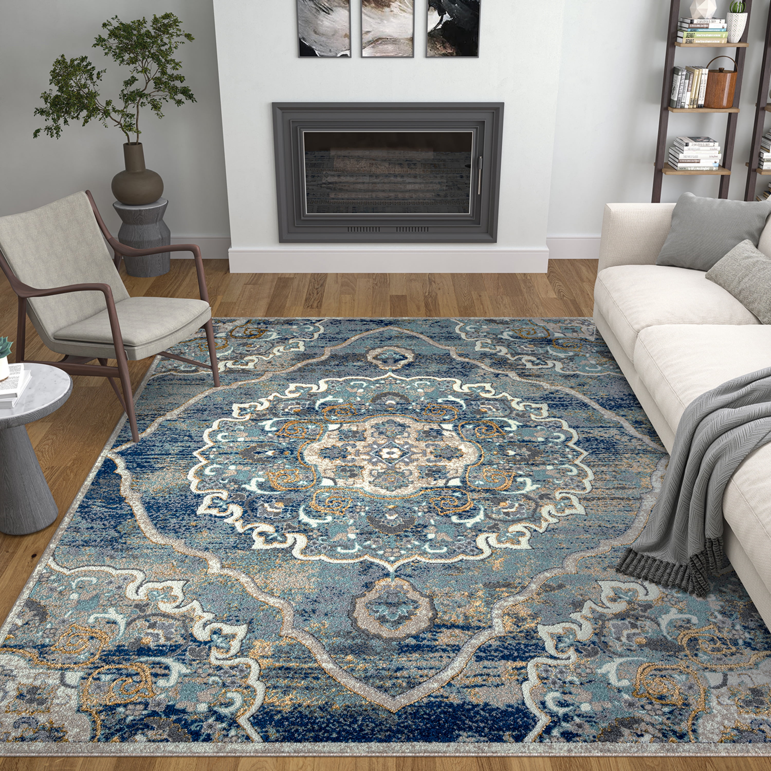 Transitional 8x10 Area Rug (7'11'' x 10'3'') Medallion Multi-Color Living Room Easy to Clean