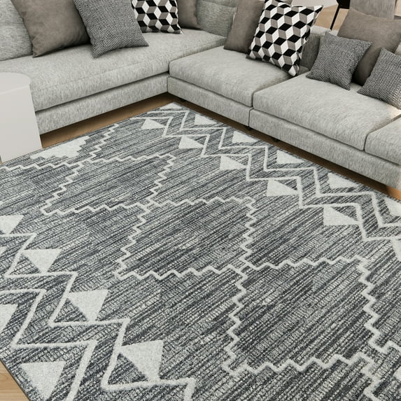 Transitional 8x10 Area Rug (7'11'' x 10'3'') Moroccan Gray, Cream Living Room Easy to Clean