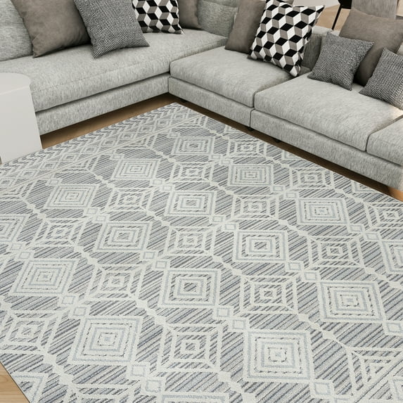 Transitional 8x10 Area Rug (7'11'' x 10'3'') Moroccan Gray, Cream Living Room Easy to Clean