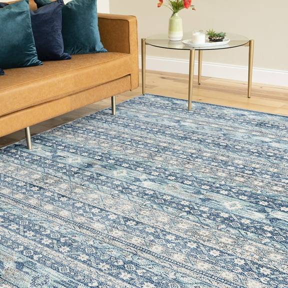 Transitional 8x10 Area Rug (7'11'' x 10'3'') Moroccan Navy, Gray Living Room Easy to Clean