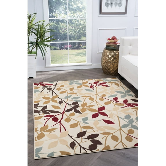 Transitional 8x10 Area Rug (7'6'' x 9'10'') Floral Ivory, Red Living Room Easy to Clean