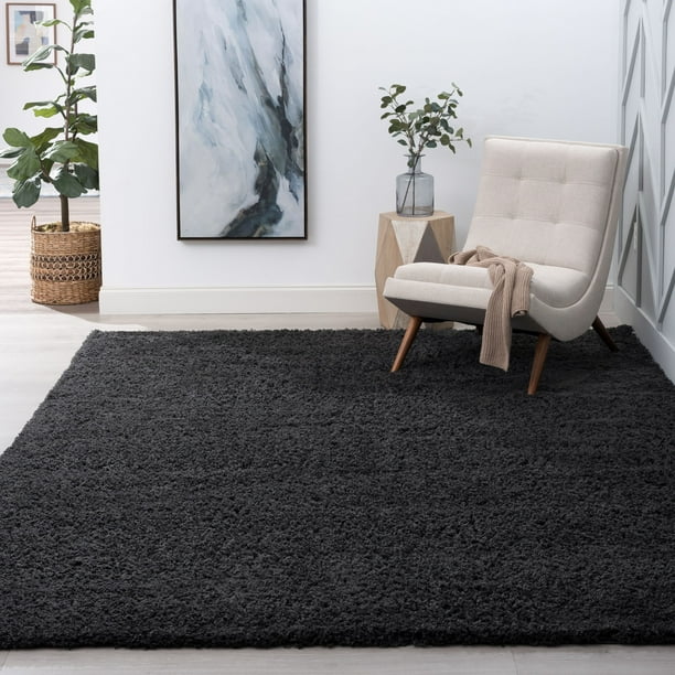 Transitional 8x10 Area Rug Shag Thick (7'10'' x 10'2'') Solid Dark Gray