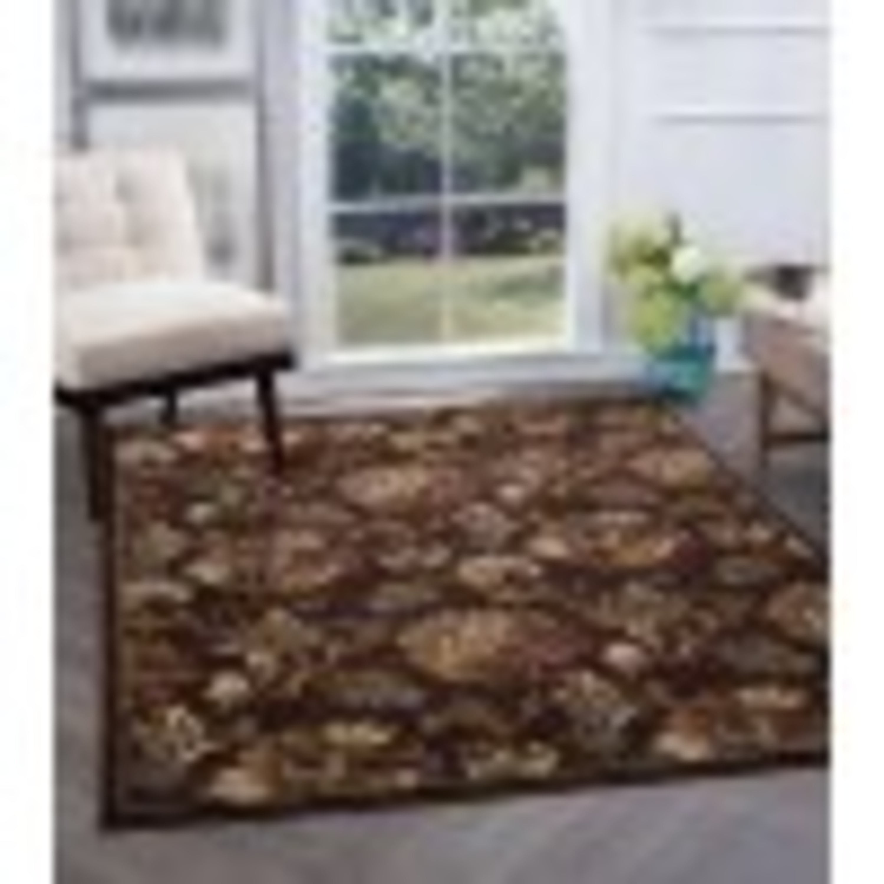 Transitional 8x11 Area Rug (7'10'' x 10'3'') Floral Brown, Red Living