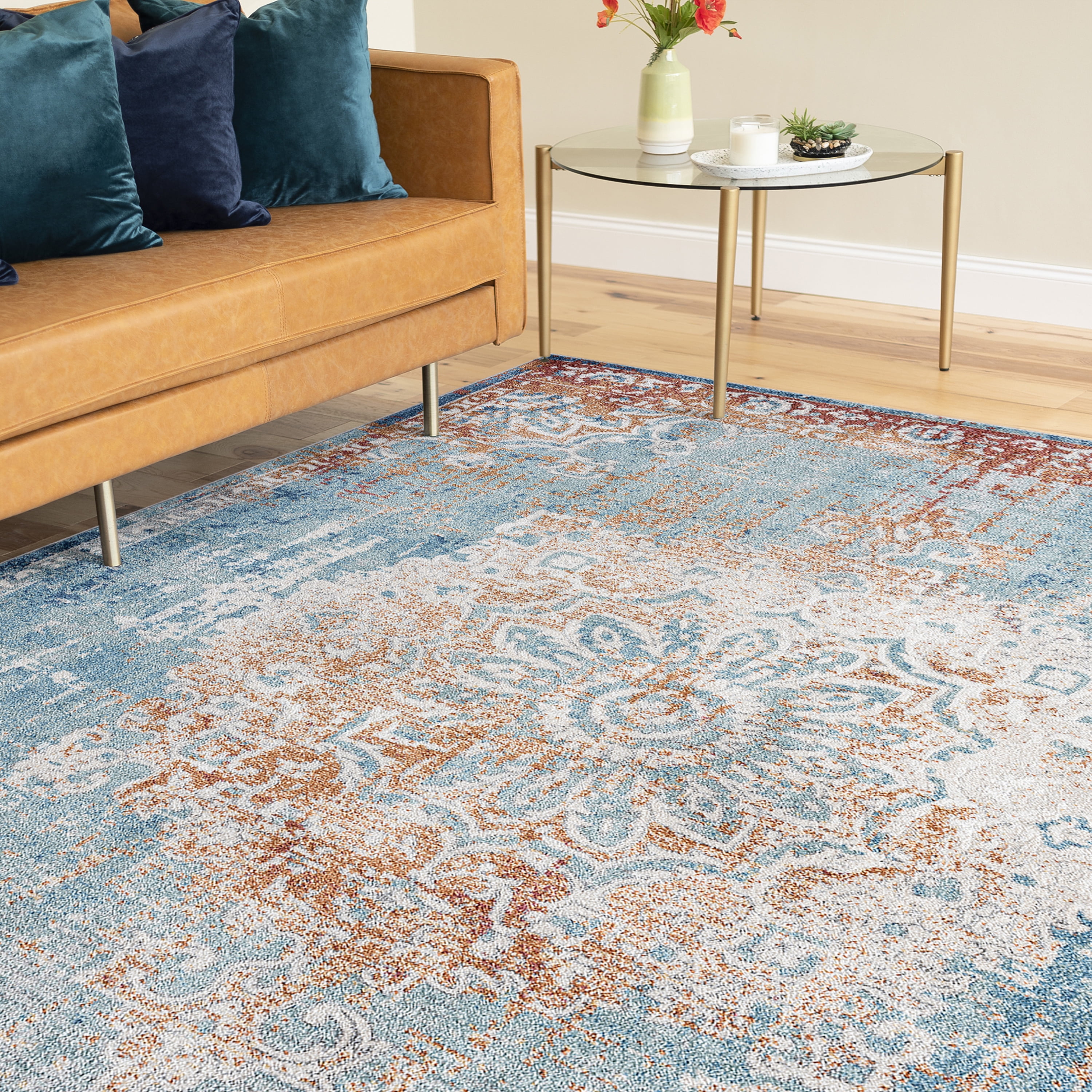 Transitional 9x12 Area Rug (8'10'' x 12'2'') Oriental Navy, Gold Living Room Easy to Clean