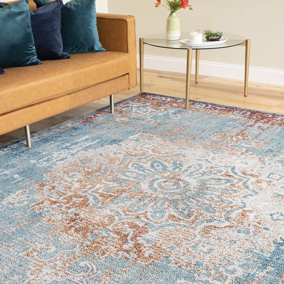 Transitional 9x12 Area Rug (8'10'' x 12'2'') Oriental Navy, Gold Living Room Easy to Clean