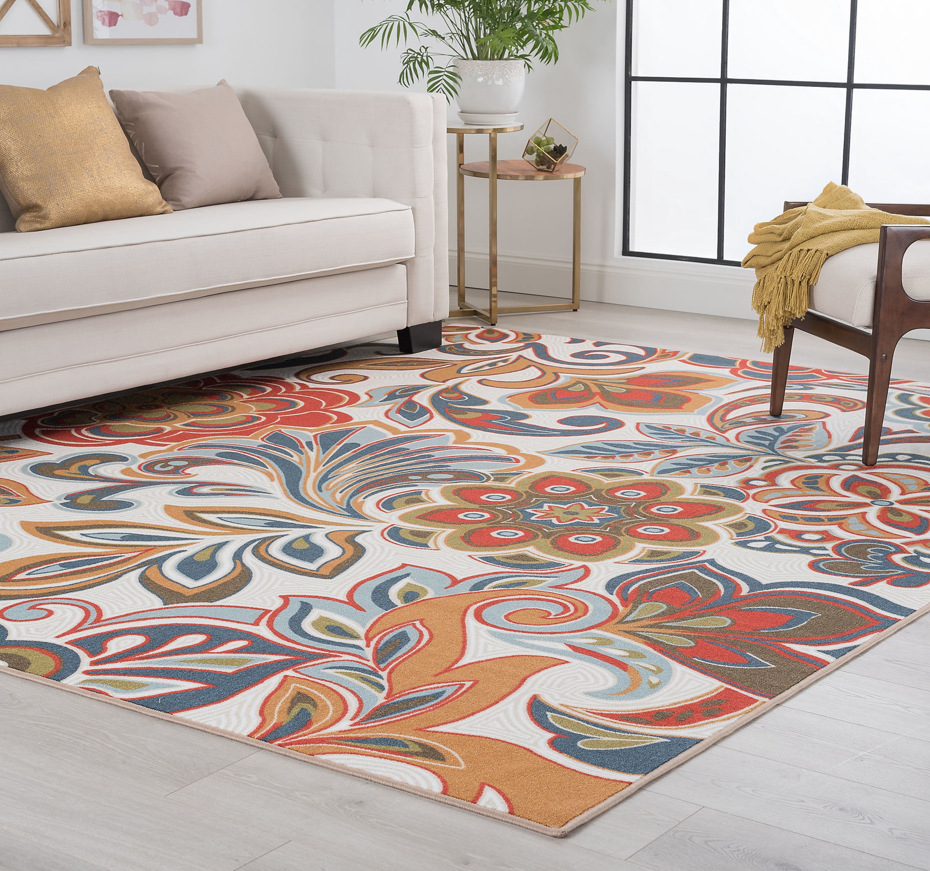 9x22 Rug Bliss Rugs Botanical Tropical 9x12 Area Rug Floral Ivory Beige Living ...