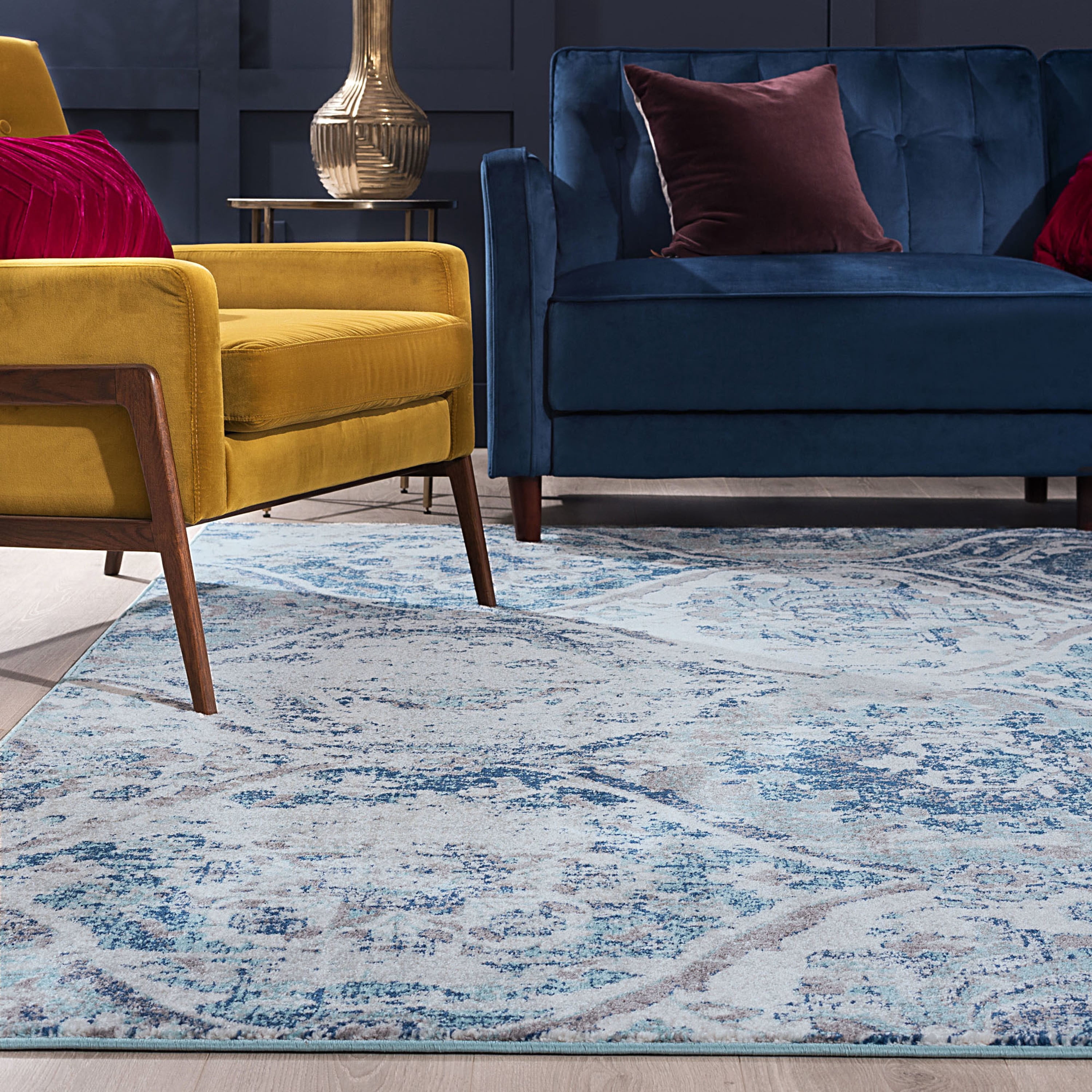 Transitional 9x12 Area Rug (8'9'' x 12'3'') Geometric Blue, Navy Living Room Easy to Clean