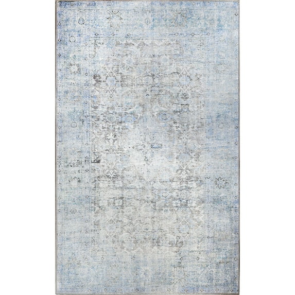 Transitional Abstract Distressed Oriental Medallion Polyester Indoor Area Rug, 3'6" x 5'6", Azure by Blue Nile Mills