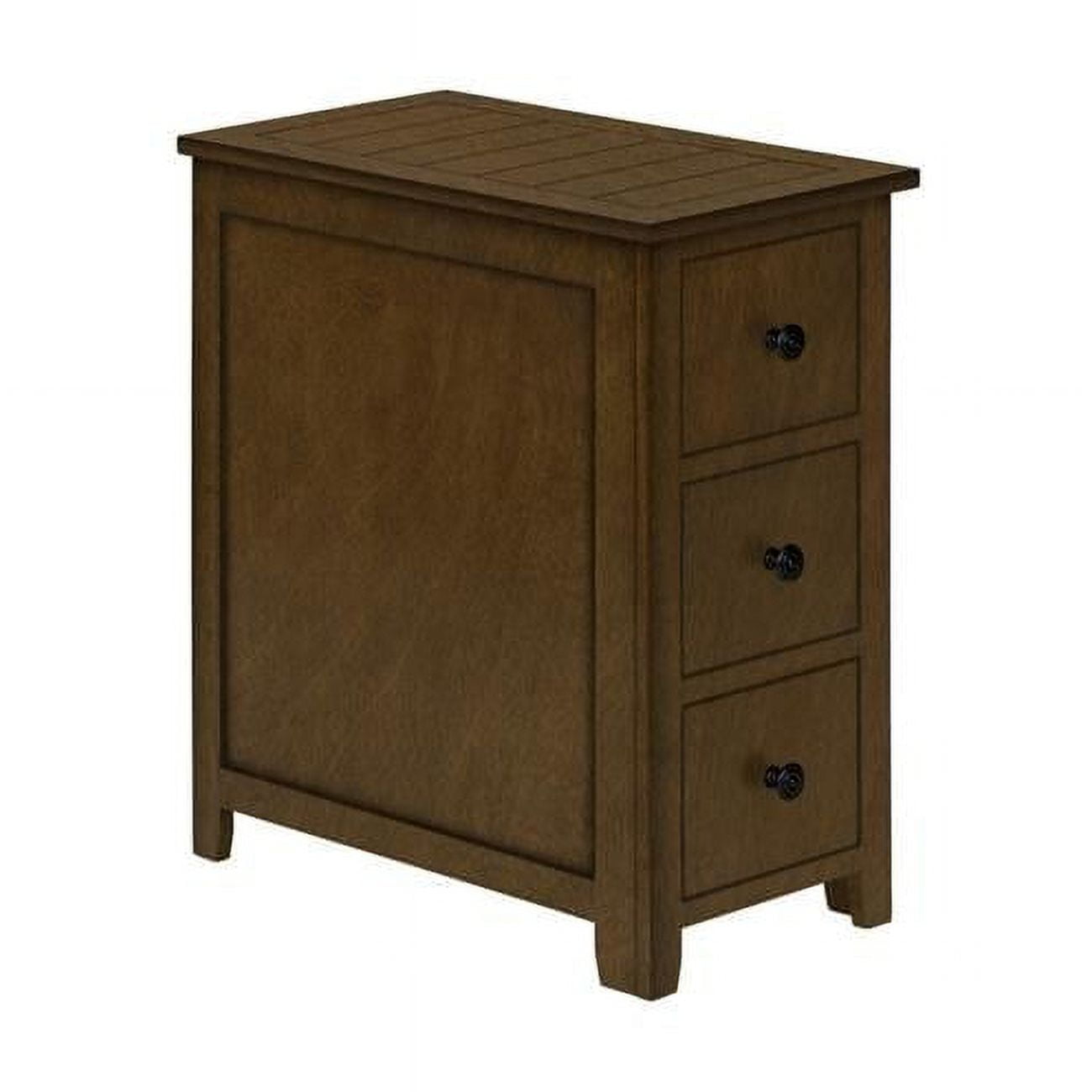Espresso Brown Wood Rectangular Side Table with Storage Drawers