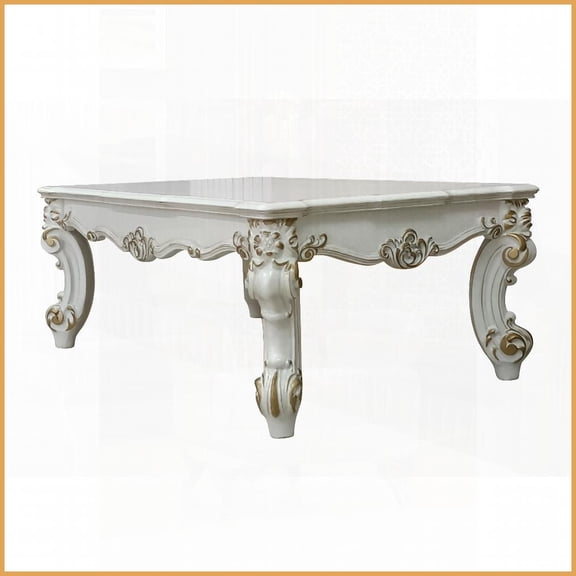 Transitional Antique Pearl Coffee Table Scrolled Legs, Easy Assembly for Living Room