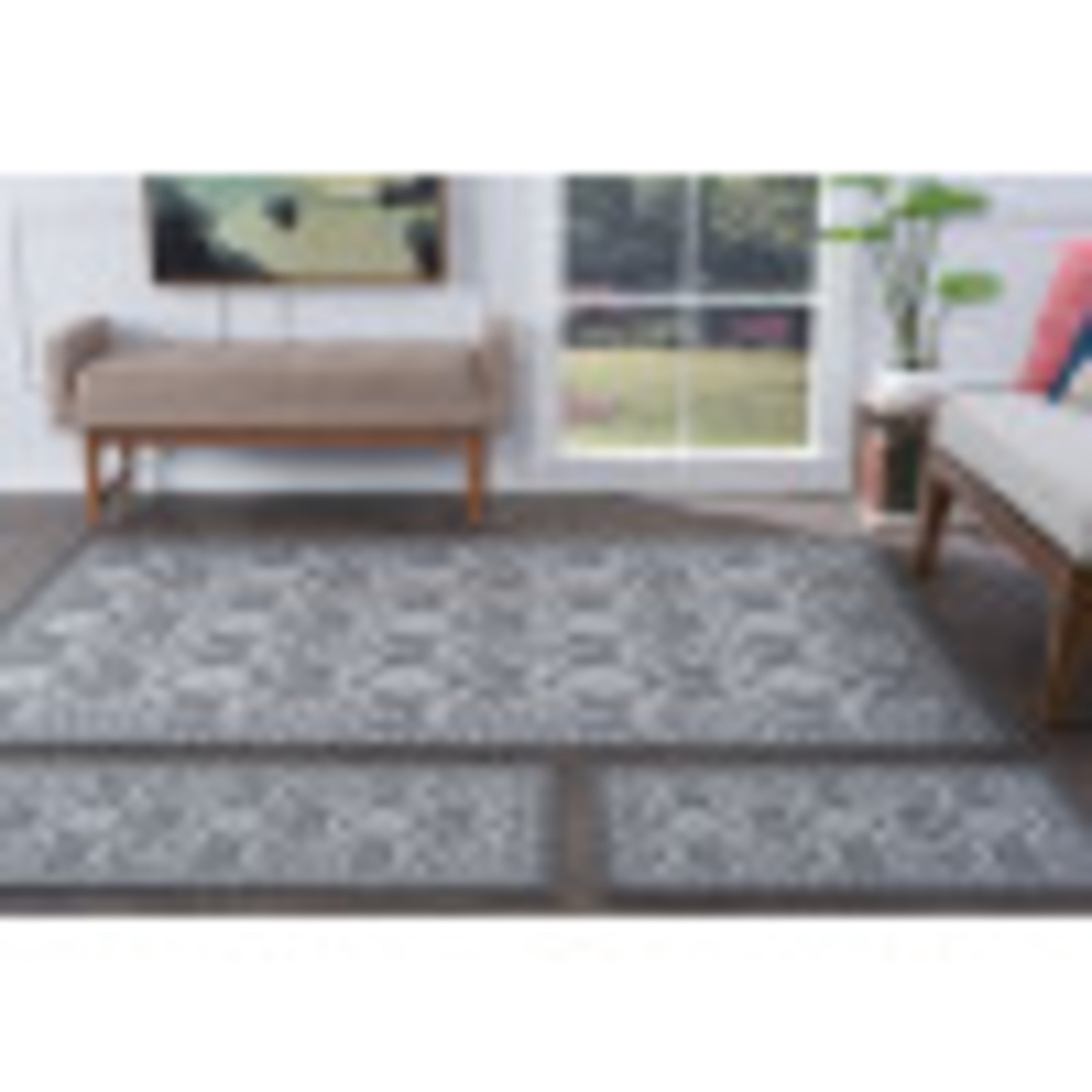 Transitional Area Rug (3-Piece Rug Set: (5' x 7', 20'' x 60'', 20'' x 32'')) Floral Charcoal, Cream Indoor Set Easy to Clean