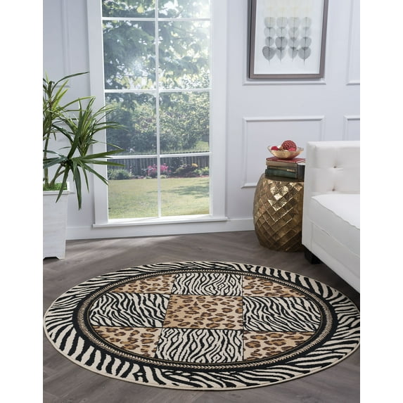 Transitional Area Rug (5'3'' Round) Animal Multi-Color Indoor Round Easy to Clean