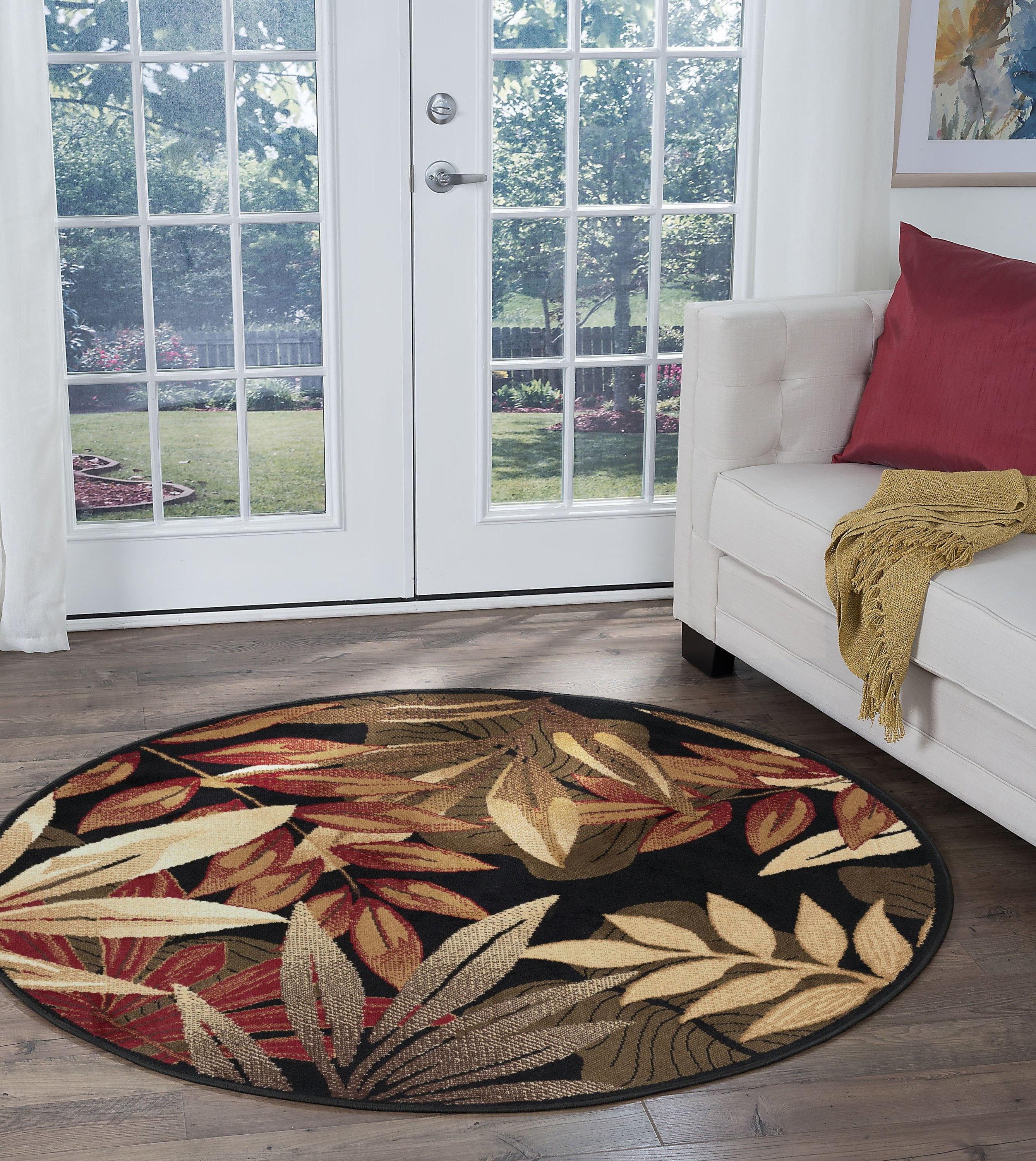 Transitional Area Rug (5'3'' Round) Botanical Black, Avocado Indoor Round Easy to Clean
