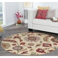 thumbnail image 1 of Transitional Area Rug (5'3'' Round) Floral Ivory, Beige Indoor Round Easy to Clean, 1 of 6