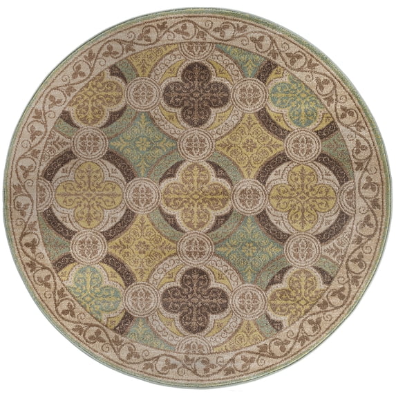 Transitional Area Rug (5'3'' Round) Moroccan Tile Beige, Seafoam Indoor Round Easy to Clean