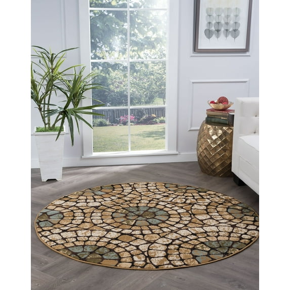 Transitional Area Rug (5'3'' Round) Mosaic Multi-Color Indoor Round Easy to Clean