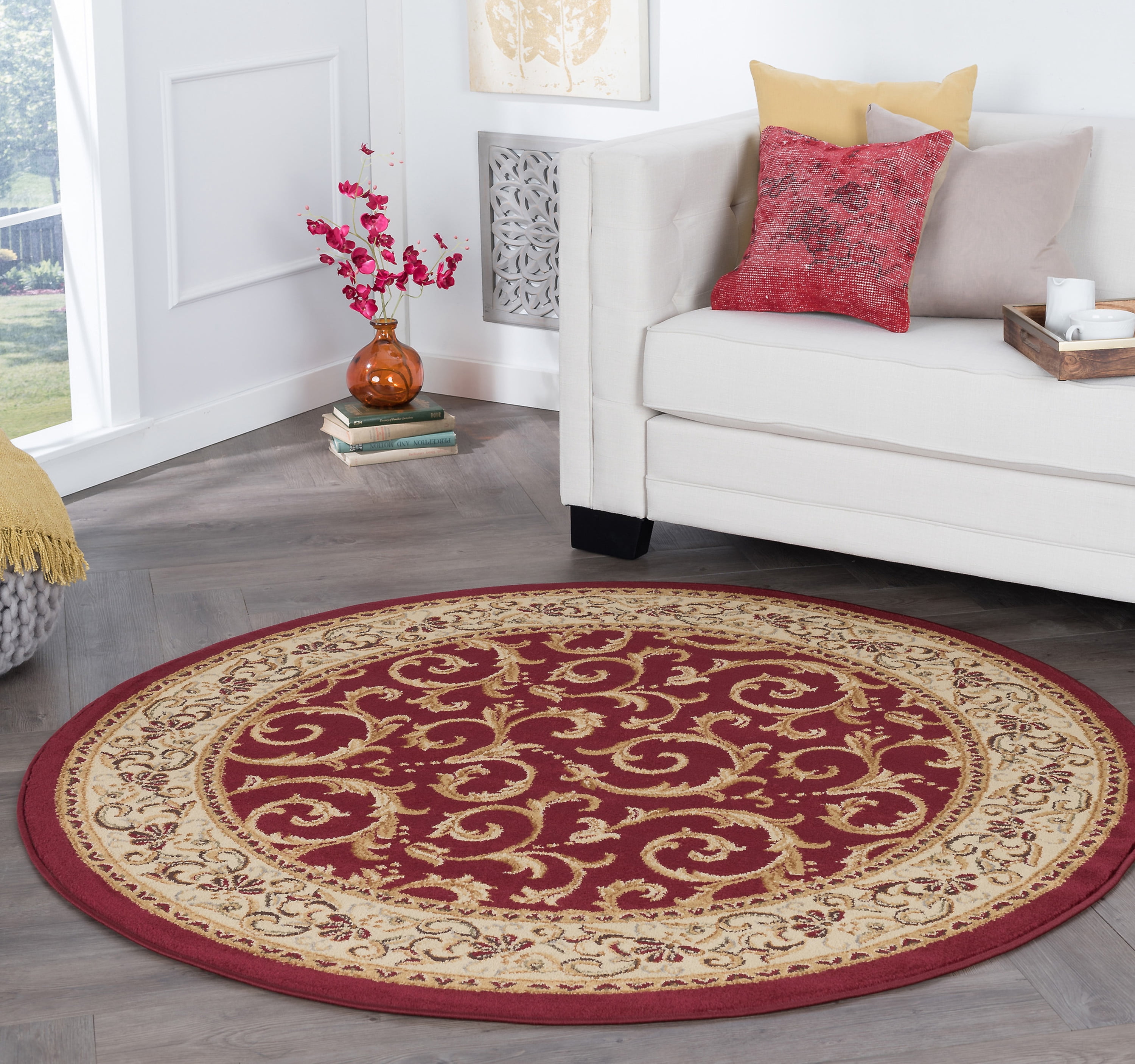 Transitional Area Rug (5'3'' Round) Oriental Red, Beige Indoor Round