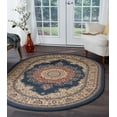 thumbnail image 1 of Transitional Area Rug (6'7'' x 9'6'' Oval) Border Navy, Beige Living Room Easy to Clean, 1 of 5