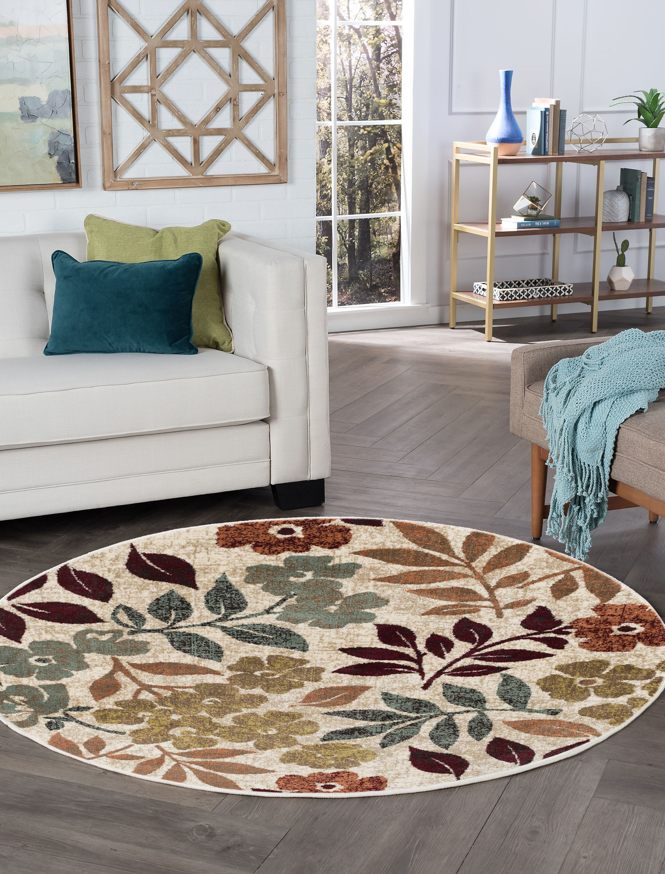 Transitional Area Rug (7'10'' Round) Floral Cream, Seafoam Indoor Round