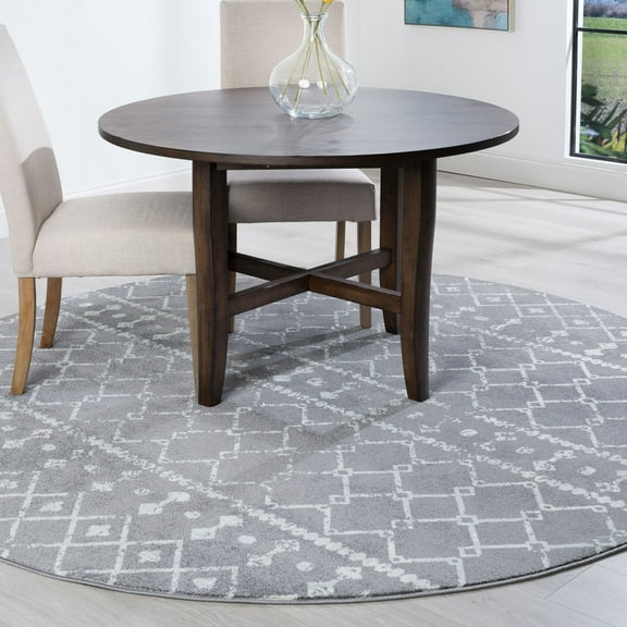 Transitional Area Rug (7'10'' Round) Geometric Gray, Cream Indoor Round Easy to Clean