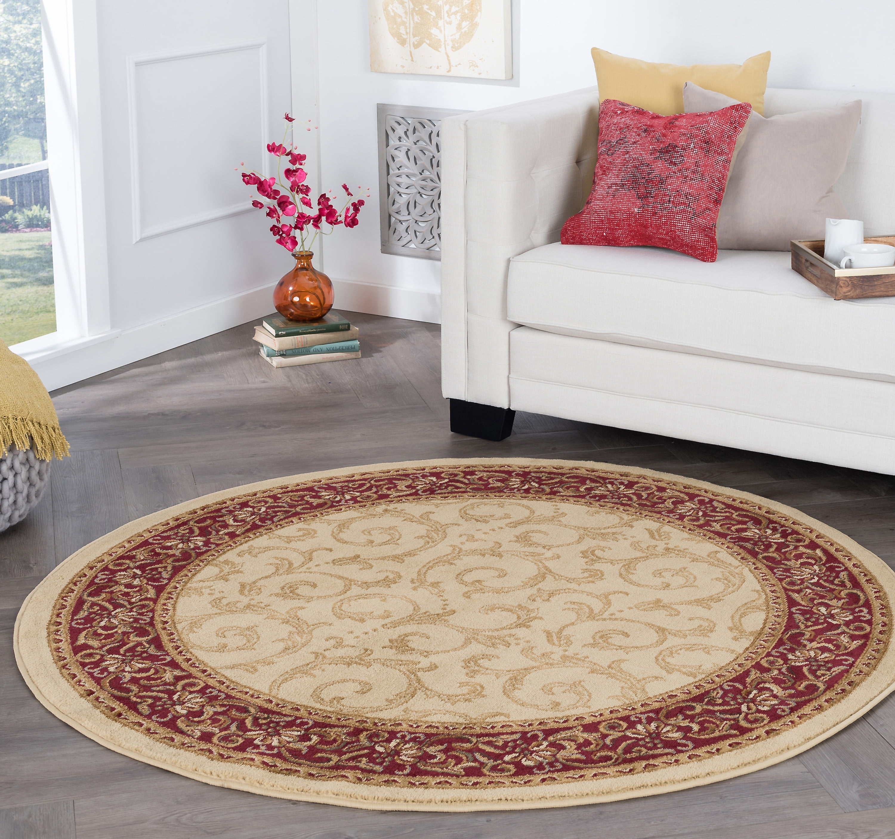 6ft Round Transitional Black Round Area Rugs for Living Room, Bedroom Rug, Dining Room Rug, Indoor Entry or Entryway Rug, Kitchen Rug