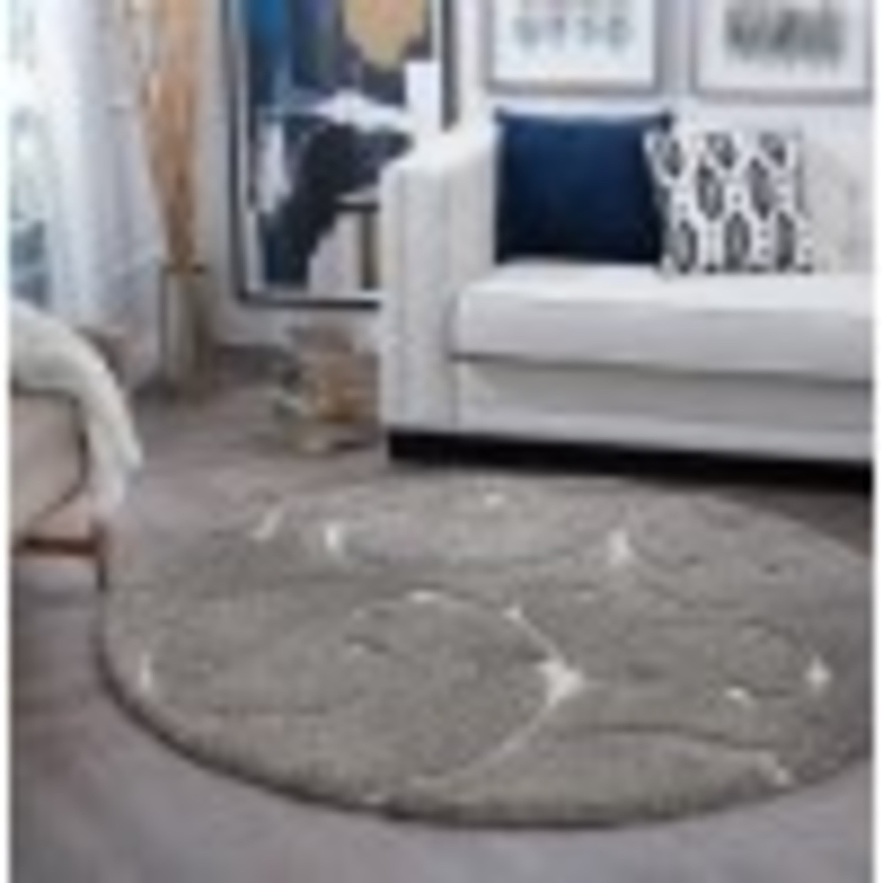 Transitional Area Rug Shag Thick (5'3'' Round) Scroll Taupe, Cream Indoor Round Easy to Clean