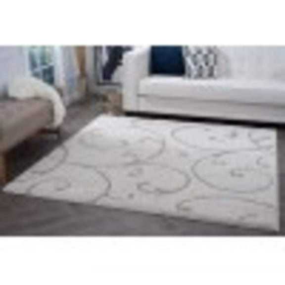 Transitional Area Rug Shag Thick (6'7'' Square) Scroll Cream, Beige Indoor Square Easy to Clean