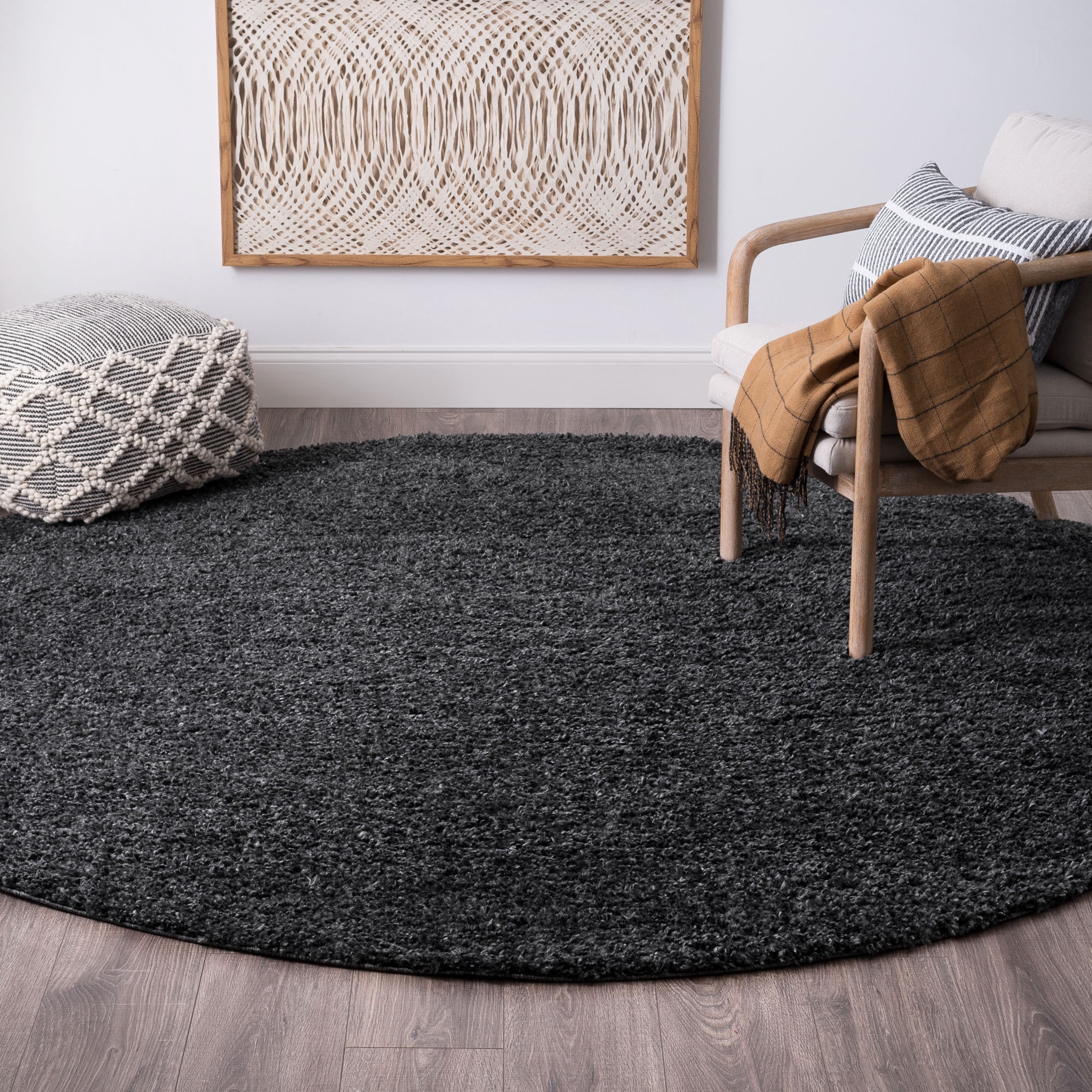 Bliss Rugs Transitional Solid Color 7'10'' Round Dark Gray Polypropylene Indoor Area Rug, 7'10'' Round