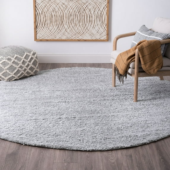 Bliss Rugs Transitional Solid Color 7'10'' Round Silver Polypropylene Indoor Area Rug, 7'10'' Round