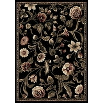 Transitional  Area Rug Tropical Black Floral Leaves Vines Bordered Rug - Actual 5' 2" x 7' 2"