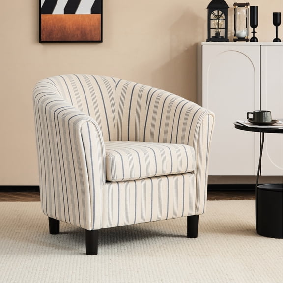Transitional Arm Chair - Fabric Upholstery, Intricate Design, 31.25 In Height Beige Tub Solid Wood Legs, Delightful Comfort, 28.77 Width