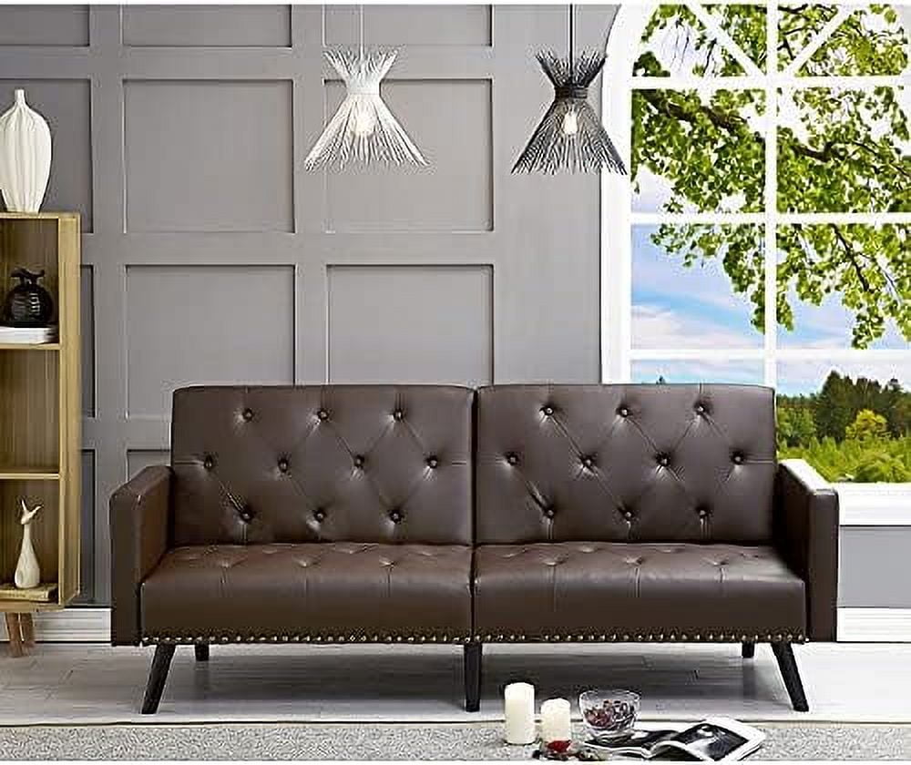 Transitional Astrid Futon Sofa Bed Faux Leather Futon Couch Modern