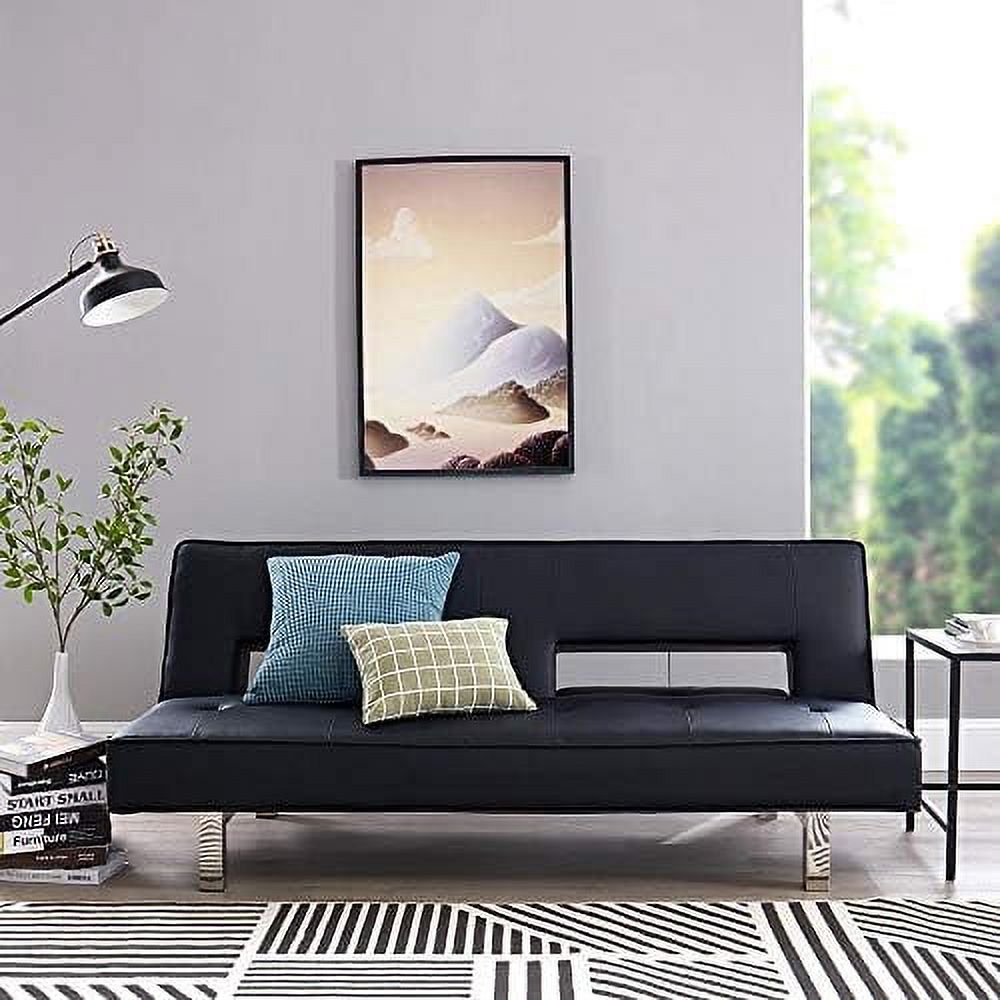 Transitional Astrid Futon Sofa Bed Faux Leather Futon Couch Modern
