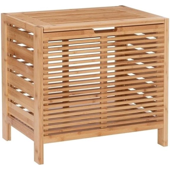 Transitional Bamboo Slatted Hamper with Wide Top in Brown