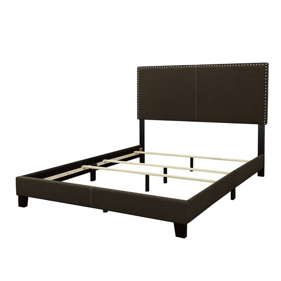Transitional Bedroom Charcoal Queen Bed, Solid Wood Legs In Black, Charming Nailhead Trim And Foam Quilt Modern