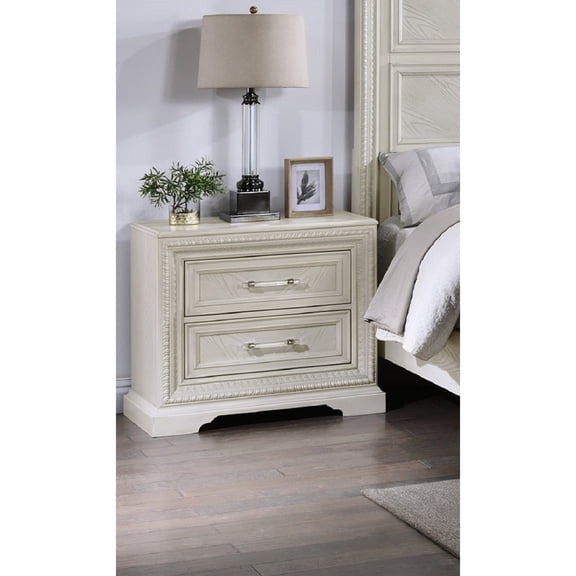 Transitional Bedroom Nightstand In Cream White - 2 Wood Cabinet With Firm Construction Design Creamy Wooden Furniture Object