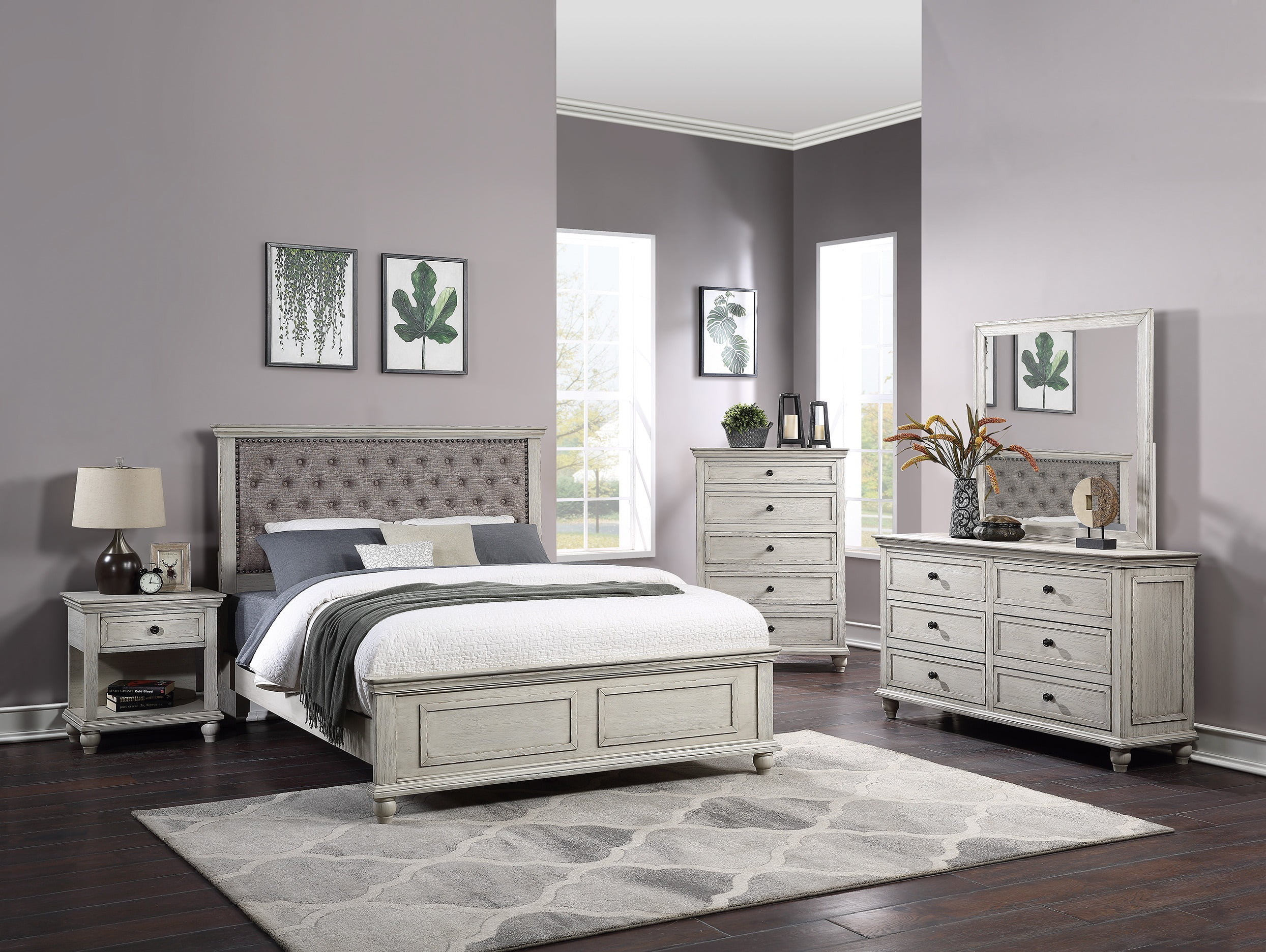 Grey bed with white dresser online