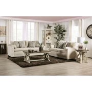 Transitional Beige Chenille Sofa and Loveseat FOA Burgess