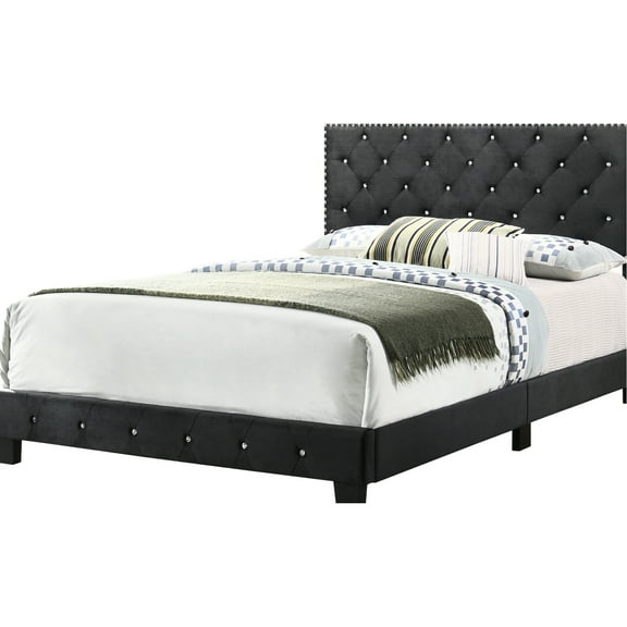 Transitional Black Full Bed For A Cozy Sleeping Time - Support, 77"d X 58"w 48"h, Velvet, Foam Good Night's Rest Construction, 48"h 58"w, Filler