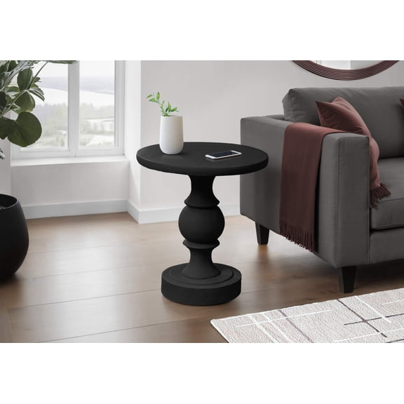 Accent Table, 25'h, Indoor Or Outdoor, Bedroom, End, Living Room, Nightstand, Round, Side Table, Black, Transitional