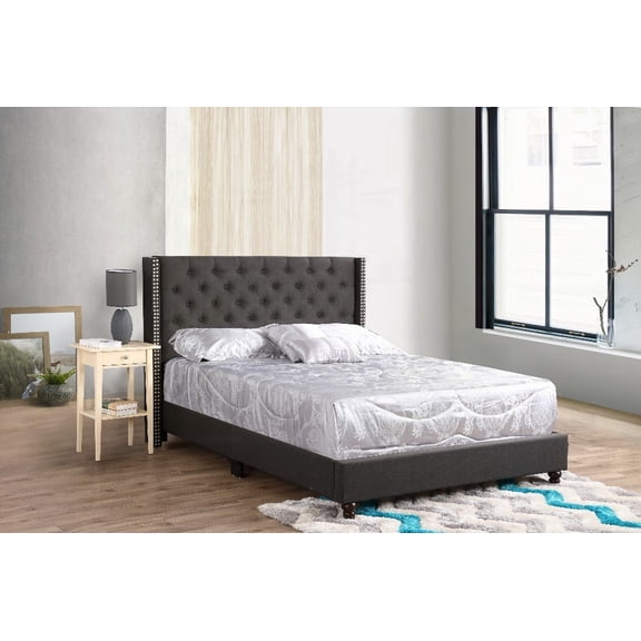 Transitional Black Upholstered King Bed Offering Plush Headboard Comfort