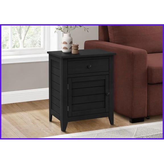 Transitional Black Veneer Coffee Table for Bedroom/Living Room - 25 Inch, Lamp Storage & Easy Assembly