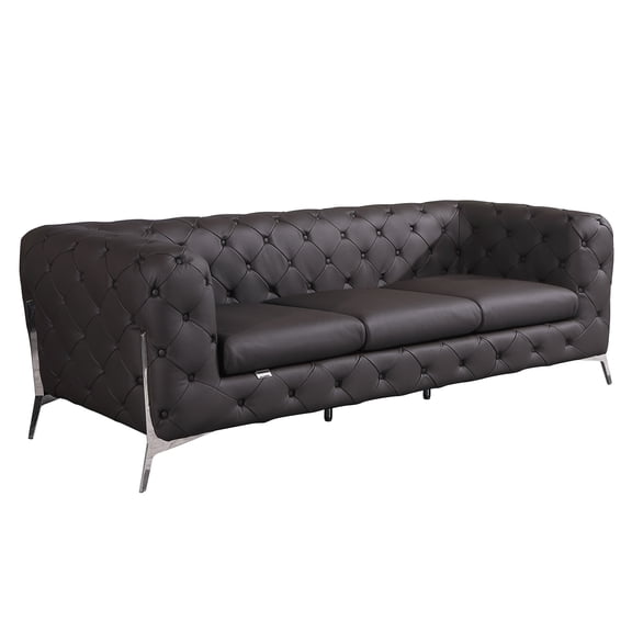 Transitional Brown Italian Leather Sofa with Chrome Legs for Living Room