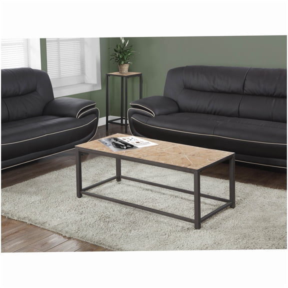 Transitional Brown Metal Coffee Table with Rectangular Tile Top