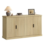 58 Kitchen Sideboard Buffet Cabinet, 4-Doors 2-Drawers Fluted Storage Cabinet with Adjustable Shelves, Oak Beige