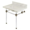 thumbnail image 1 of Transitional Carrara Marble Bathroom Console Vanity with Acrylic Pedestal - Carrara Marble & Brushed Nickel, 1 of 1