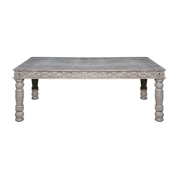 Transitional Carved Solid Wood 31 Inch Tall 6-Seater Dining Table | Farmhouse Style Dinner Table | Distressed White Kitchen Breakfast Table